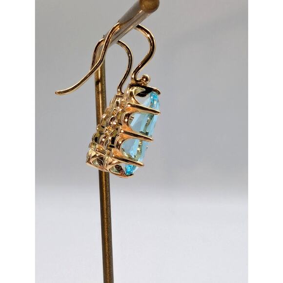 Gold Tone Oval Blue Crystal Fish Hook Earrings - Picture 3 of 6